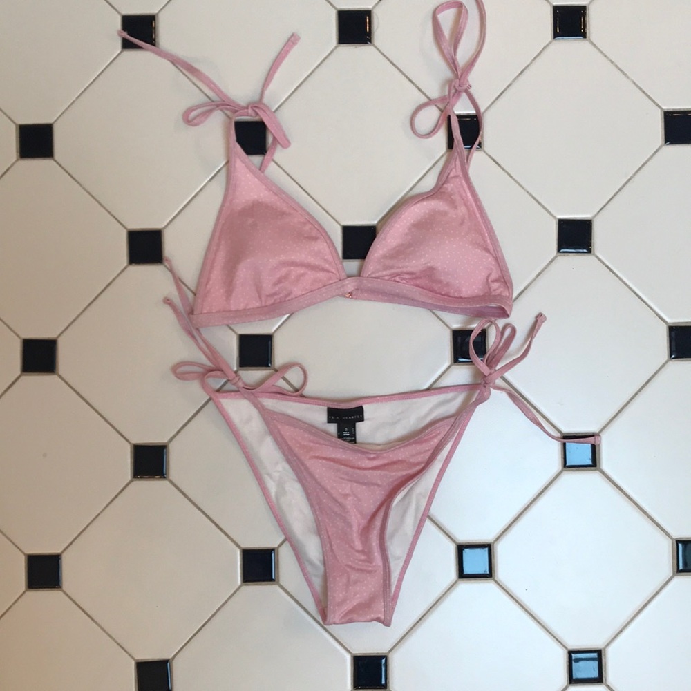 LA Hearts Pink and White Polka Dot Bikini
